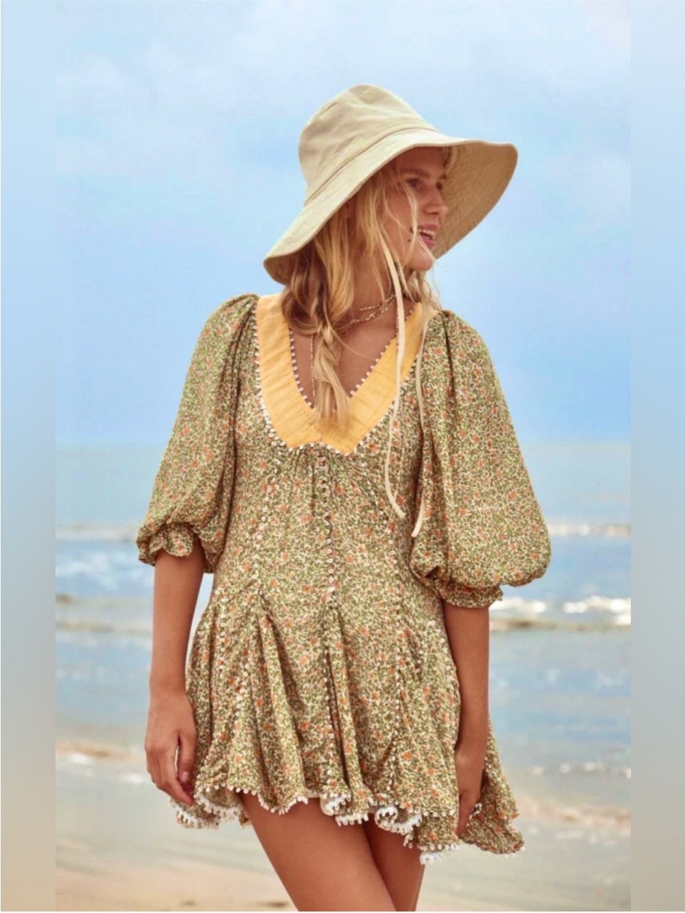 Free People Bali Coral Mini Dress Size S Whisper White Combo
